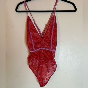 Red & Lavender Lace Thong Bodysuit NWT XS